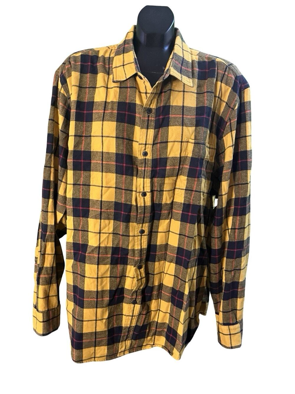 Amazon Essentials Men’s Flannel Yellow Black Long Sleeve Button Front